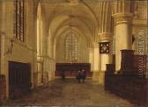 Figures In A Church Interior Oil Painting by Hendrick Van Vliet