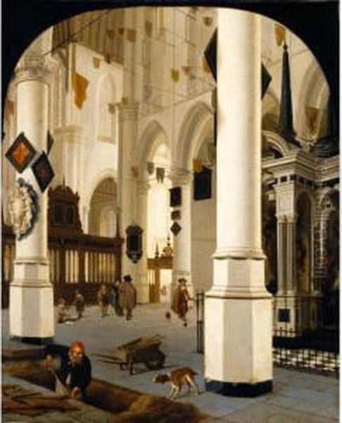 The Interior Of The Nieuwe Kerk 
In Delft Taken From The South-east, With The Tomb Of William The Silent Oil Painting by Hendrick Van Vliet