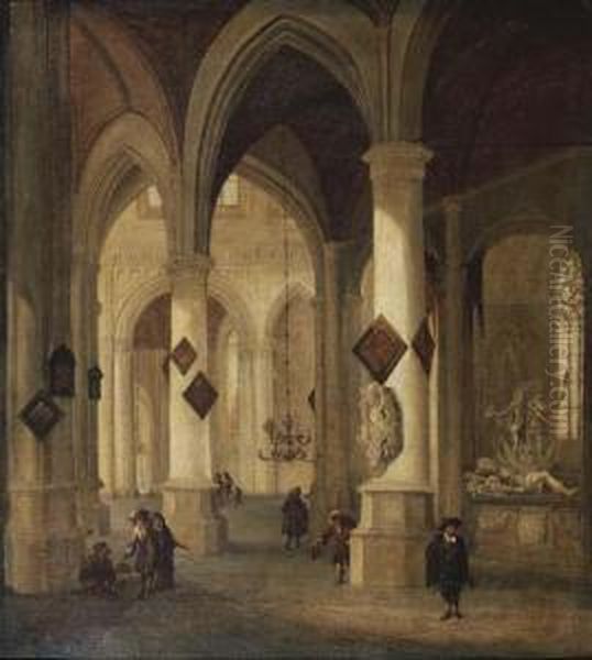 The Interior Of The Oude Kerk, 
Delft, With Peasants And Eleganttownsfolk Near The Funerary Monument Of 
Admiral Maerten Harpertsz.tromp Oil Painting by Hendrick Van Vliet