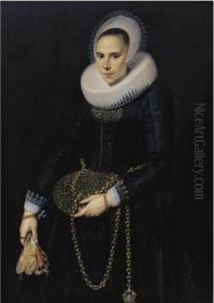 Portrait Of A Lady, Aged 24 Oil Painting by Cornelis van der Voort