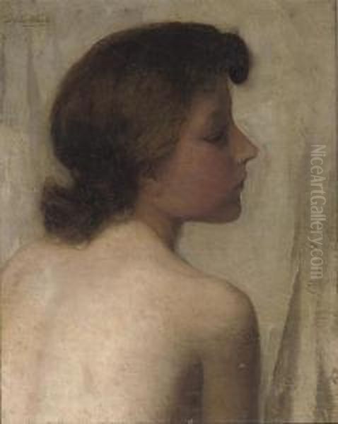 Naakt Studie: Portrait Of A Girl En Profil Oil Painting by Nicolaas Van Der Waay