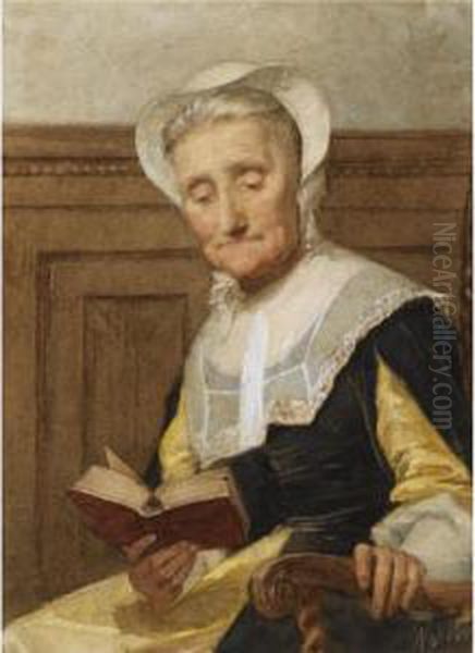 An Elderly Lady Reading Oil Painting by Nicolaas Van Der Waay