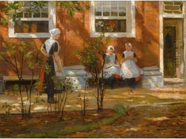 Orphan Girls In A Courtyard, Amsterdam Oil Painting by Nicolaas Van Der Waay