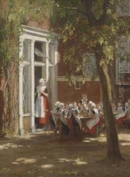 In The Courtyard On A Sunny Afternoon Oil Painting by Nicolaas Van Der Waay