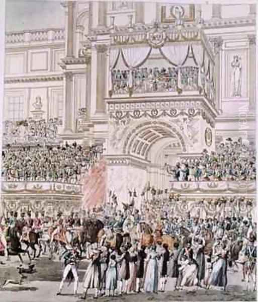 The Emperor and the Empress Receiving the Homage of the French Troops from the Balcony of the Tuileries on the Occasion of their Marriage Oil Painting by Pierre Francois Leonard Fontaine