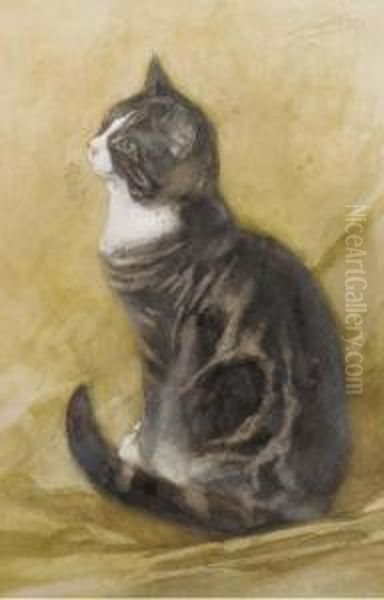 Fascinated Feline Oil Painting by Nicolaas Van Der Waay