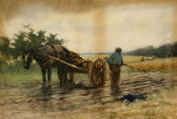 Clearing The Field Oil Painting by Hermann Johannes Van Der Weele