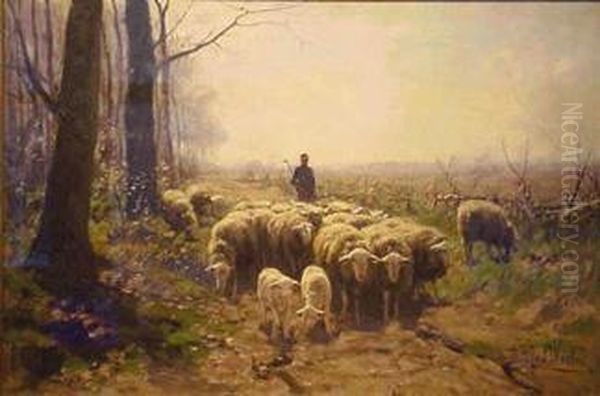 A Shepherd With His Flock Oil Painting by Hermann Johannes Van Der Weele