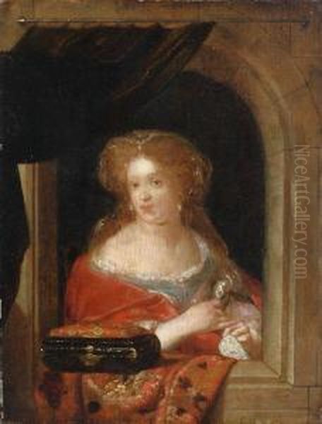 Nahende Junge Frau Am Bogenfenster Oil Painting by Adriaen Van Der Werff