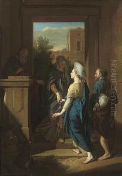 The Visitation, With Saints Joseph And Zacharias Oil Painting by Adriaen Van Der Werff