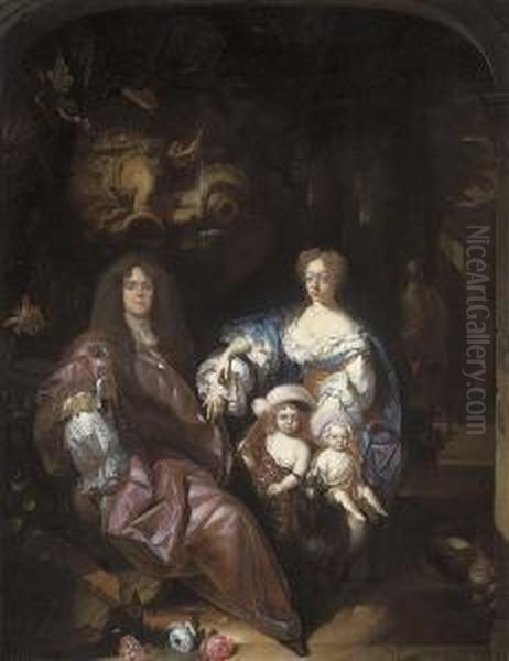 A Family Portrait In A Garden, By A Classical Fountain Oil Painting by Adriaen Van Der Werff