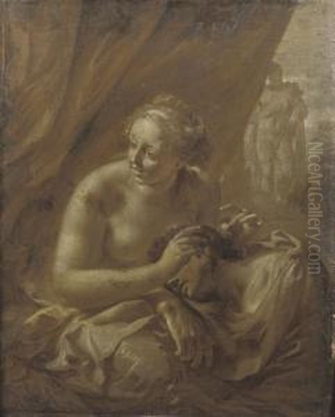 Samson And Delilah; 'en Brunaille' Oil Painting by Adriaen Van Der Werff