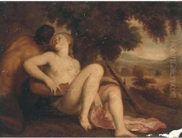 A Nymph And A Satyr In A Wooded Landscape Oil Painting by Adriaen Van Der Werff