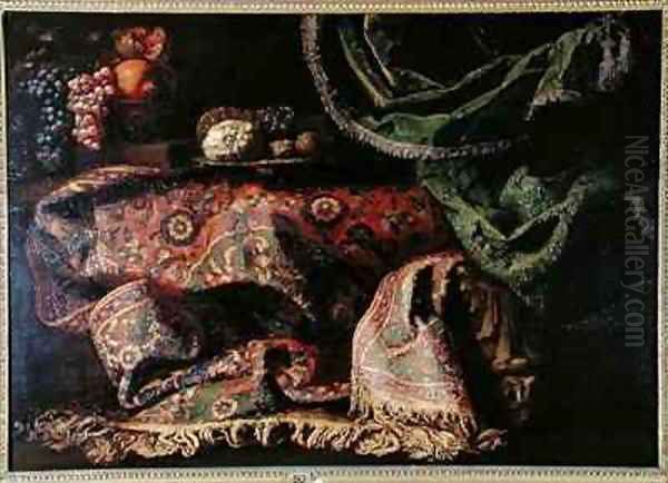 Still Life with a Carpet Oil Painting by Francesco (Il Maltese) Fieravino