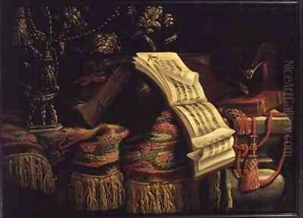 Still Life with a Book of Sheet Music Oil Painting by Francesco (Il Maltese) Fieravino