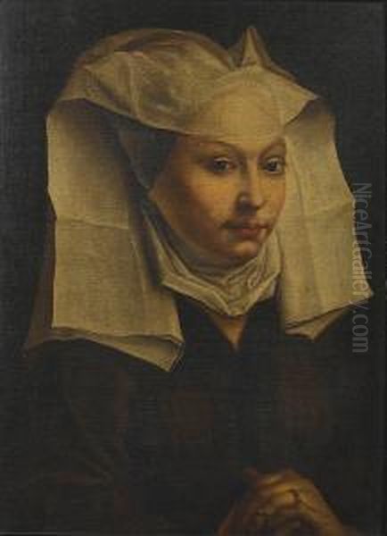 Portrait Of A Lady, Bust-length, In A Brown Dress With A White Headdress Oil Painting by Rogier van der Weyden