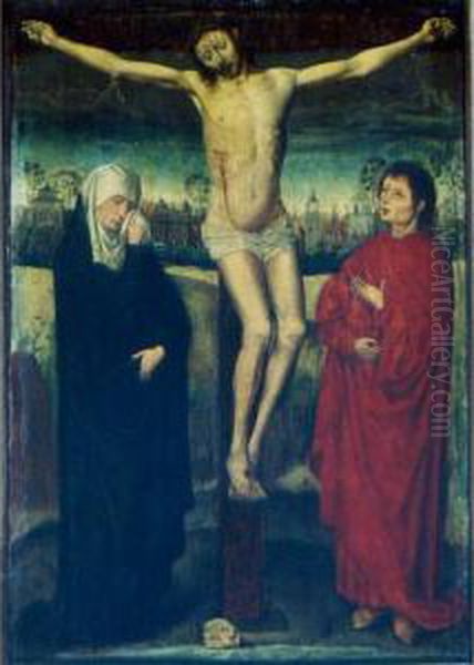 Christ On The Cross With The Virgin And St. John Oil Painting by Rogier van der Weyden