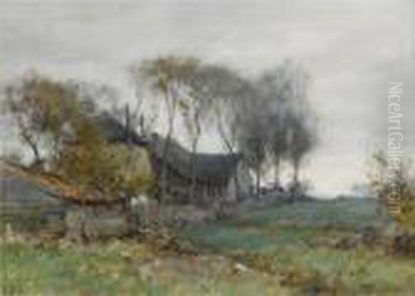 A Farmhouse In A Polder Landscape Oil Painting by Chris Van Der Windt