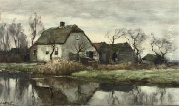 A Farmhouse Near The Water Oil Painting by Chris Van Der Windt