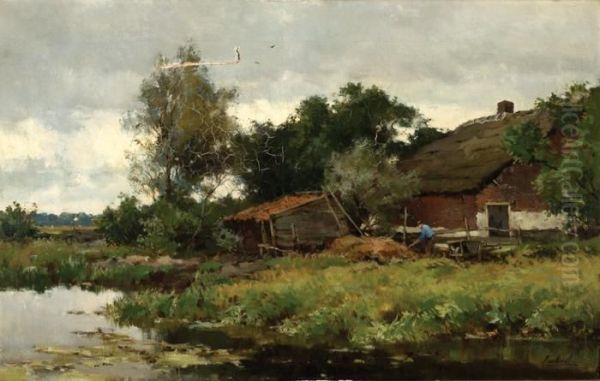 Farm Near The Water Oil Painting by Chris Van Der Windt