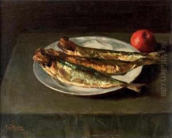 Still Life With Fish And An Apple Oil Painting by Chris Van Der Windt