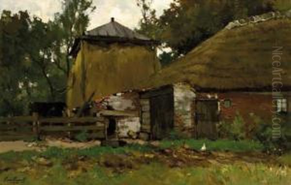 A Farm Yard With A Haystack Oil Painting by Chris Van Der Windt