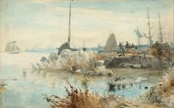 View Of An Inner Harbour Oil Painting by W.A. van Deventer