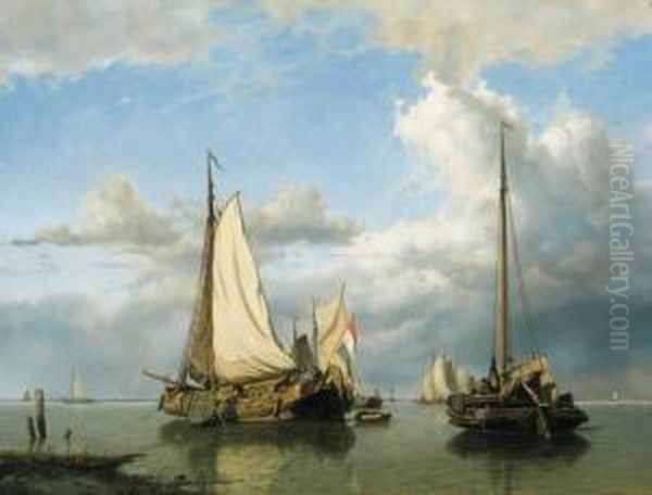 Shipping On A Calm Estuary Oil Painting by W.A. van Deventer