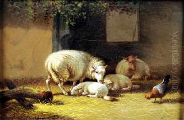 Les Moutons Oil Painting by Joseph Van Dieghem