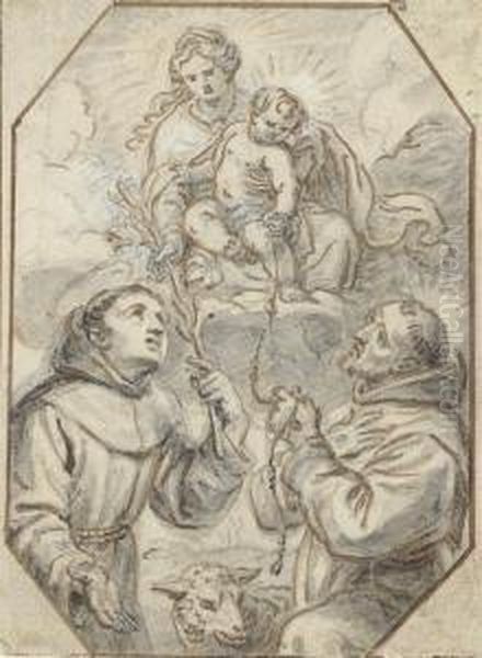 The Virgin And Child Appearing To Saint Francis And Anotherfranciscan Oil Painting by Abraham Jansz. van Diepenbeeck