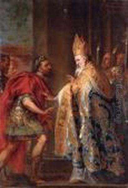 The Emperor Theodosius Before Saint Ambrose Oil Painting by Abraham Jansz. van Diepenbeeck