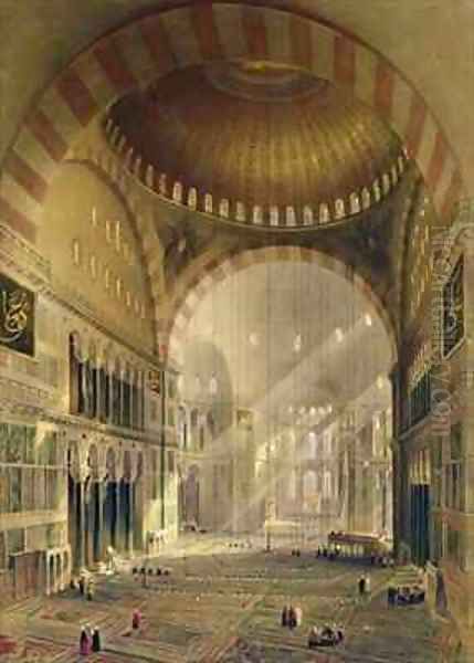 Haghia Sophia plate 24 interior of the central dome with lowered chandeliers Oil Painting by Gaspard Fossati