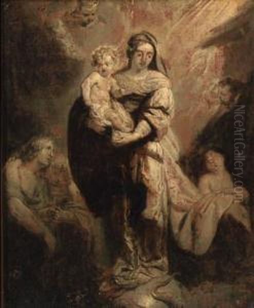 The Virgin And Child Triumphant Over Sin - En Grisaille Oil Painting by Abraham Jansz. van Diepenbeeck