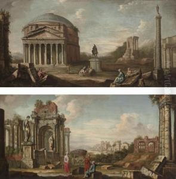 A Roman Capriccio Of The Pantheon Oil Painting by Adriaen Van Diest