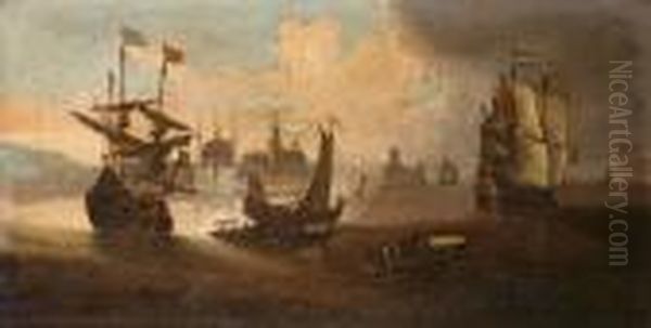 Dutch And English Shipping Before A Levantine Port, Possibly Constantinople Oil Painting by Adriaen Van Diest