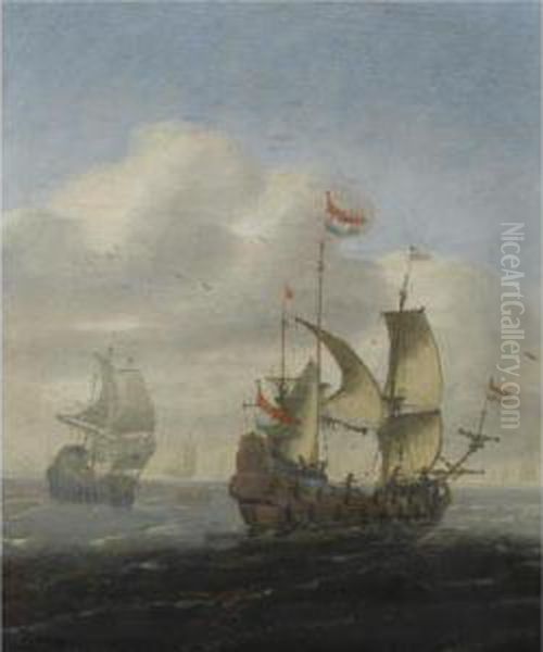 A Seascape With Dutch Frigates Oil Painting by Hieronymous Van Diest