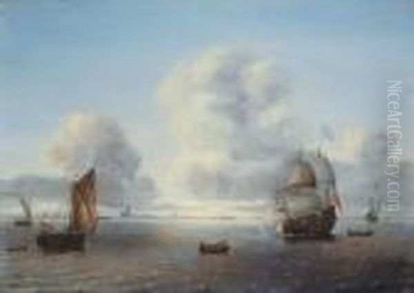 Hollandische Kriegsschiffe In Kustennahem Gewasser Oil Painting by Willem van Diest