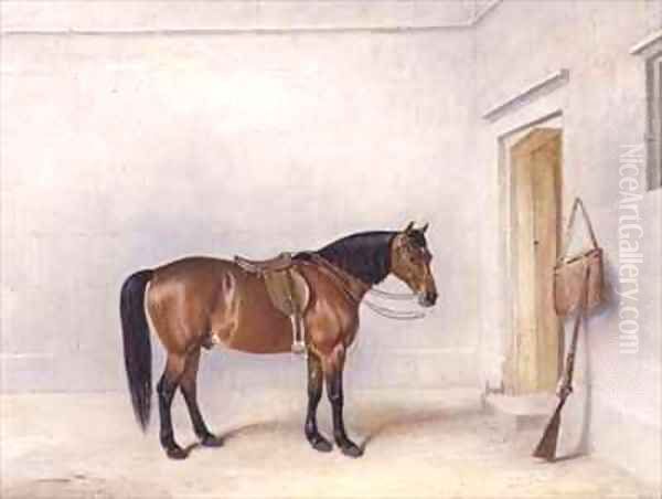 Saddled Bay Shooting Pony Oil Painting by Claude L. Ferneley