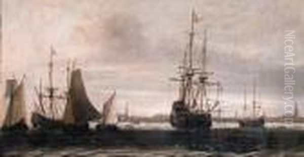 A Man-of-war Oil Painting by Willem van Diest