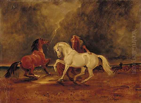 Duncan's Horses, a scene from Macbeth Oil Painting by Claude L. Ferneley