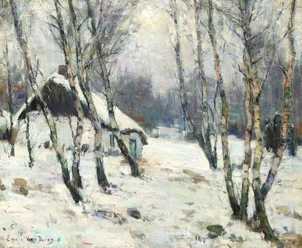 Sneeuwlandschap Met Hoeve Oil Painting by Emile Van Doren