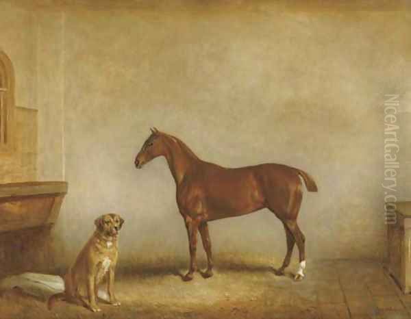 Bess and Polly in a stable Oil Painting by Claude L. Ferneley