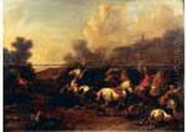 Choc De Cavalerie Oil Painting by Simon Johannes van Douw