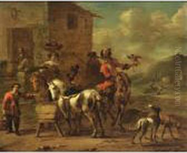 The Rest After The Hunt Oil Painting by Simon Johannes van Douw