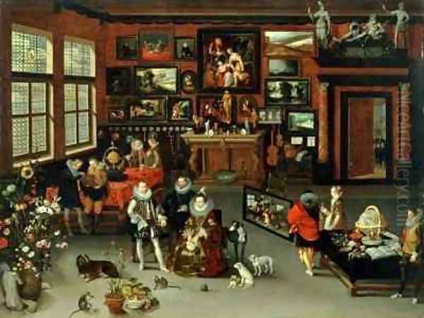 Archduke Albert 1559 c 1621 and Archduchess Isabella 1566-1633 Visiting a Collectors Cabinet Oil Painting by H. II & Brueghel, Jan I Francken