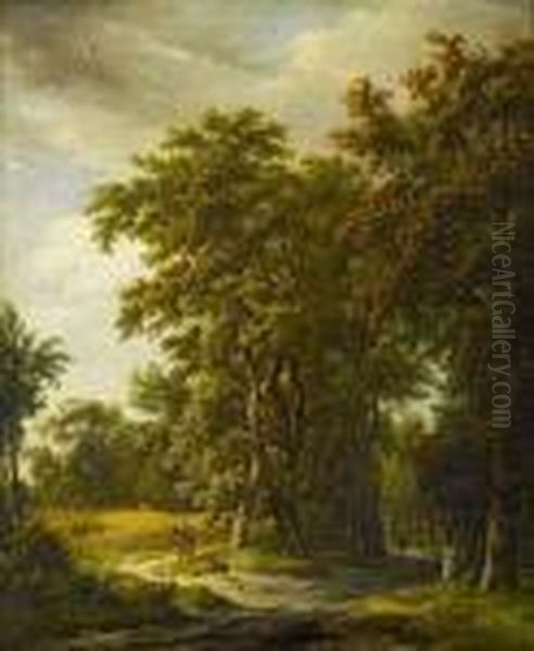 Waldweg Mit Kornfeld Oil Painting by Egbert Van Drielst