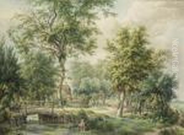 Bewaldete Landschaft Mit Bauernhaus Und Staffagefiguren Oil Painting by Egbert Van Drielst