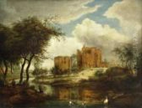 Ruine Am Flusslauf. Oil Painting by Egbert Van Drielst