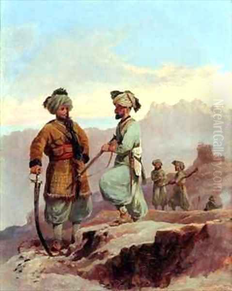 A Picket 20th Punjab Regiment of Bengal Native Infantry North West Frontier Oil Painting by Major General Walter Fane