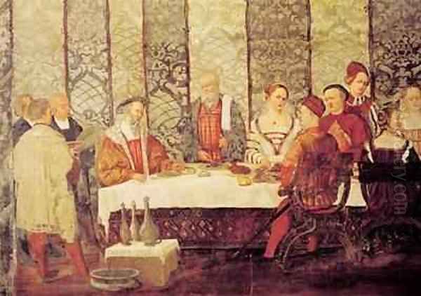 Banquet Given by Bartolomeo Colleoni 1400-75 for Christian I 1426-81 of Denmark Oil Painting by Marcello Fogolino